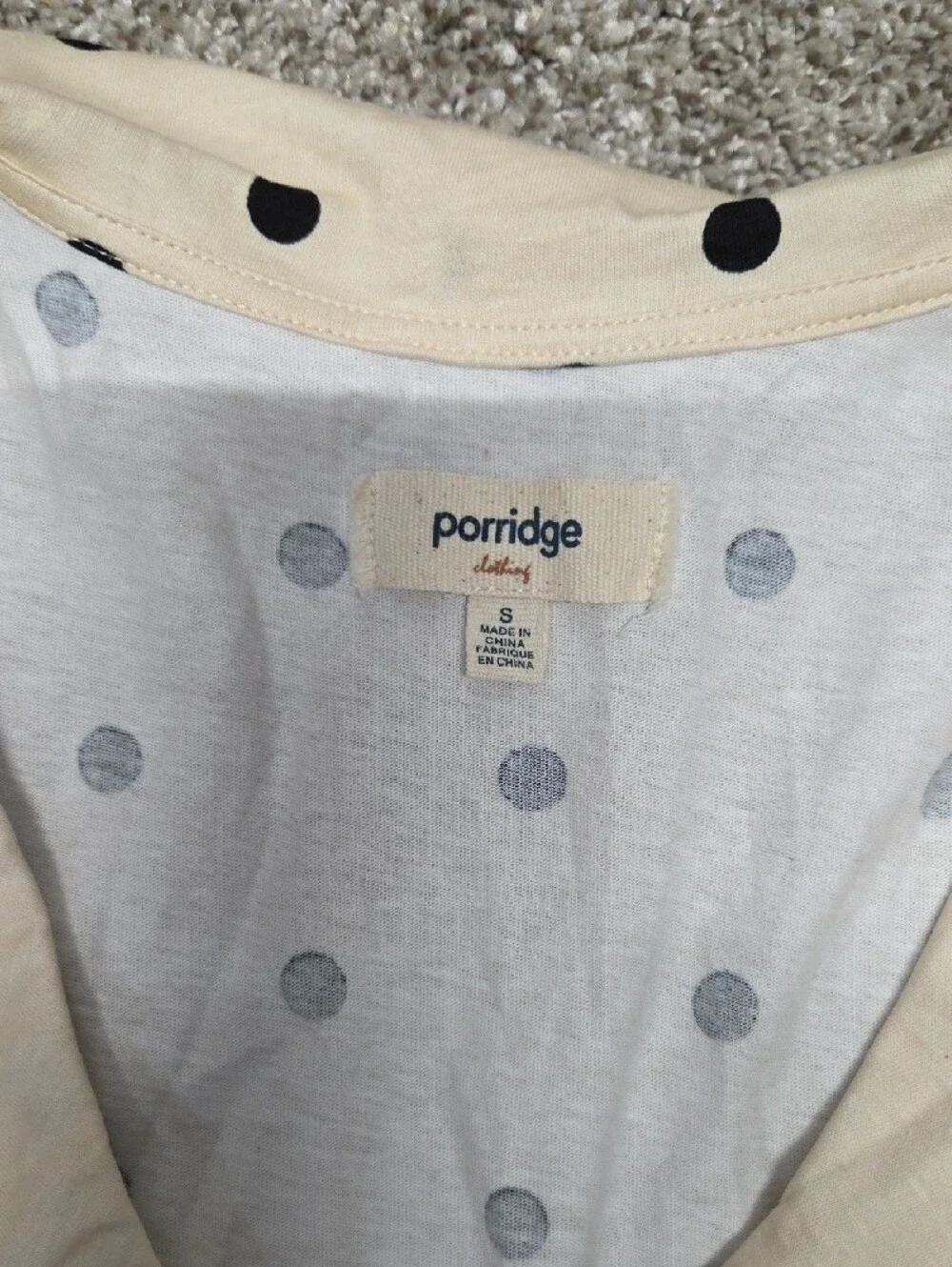 Anthropologie Cream Blouse with Black Polka Dots and Peplum